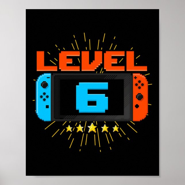 Poster 6 Birthday Boy Level 6 Unlocked Video Game 6 Yea (Frente)