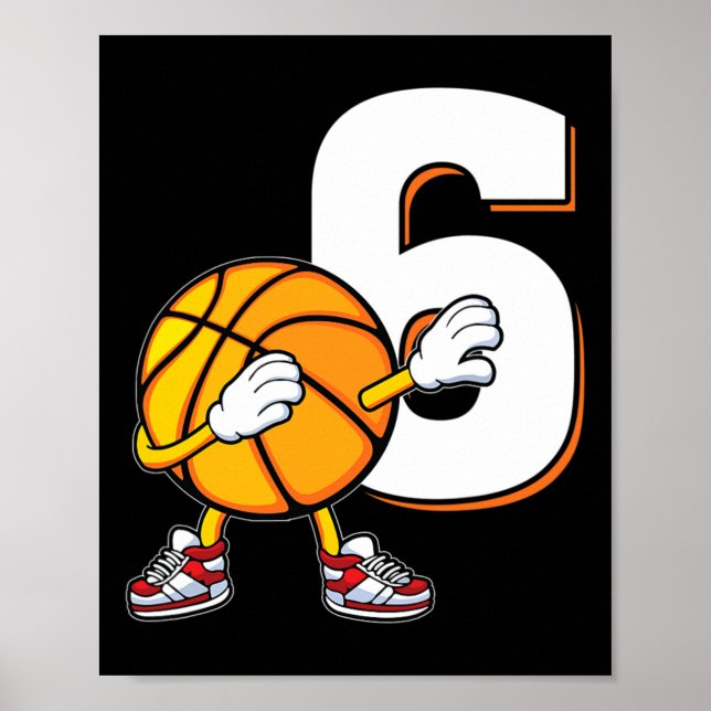 Poster 6 Birthday Bysketbyll Player Dabbing, 6 anos (Frente)