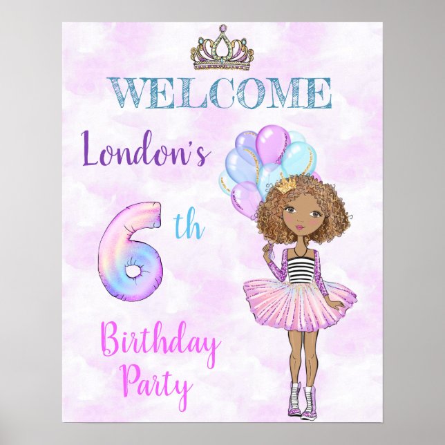Poster 6 Birthday Girl Princess African American (Frente)