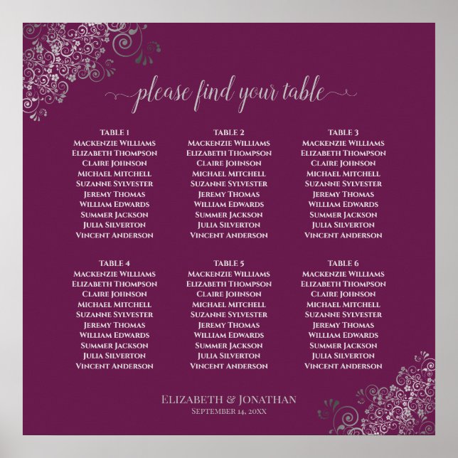 Poster 6 Gráfico de Assentos de Casamento Roxo do Gabinet (Frente)
