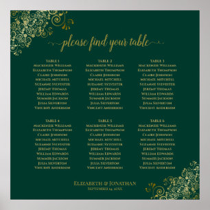 Poster 6 Gráfico de Casamento Verde e Dourado da Mesa Em