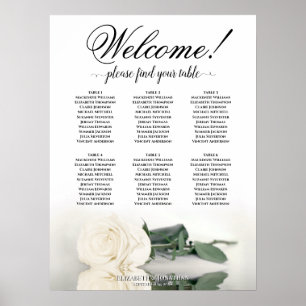 Poster 6 Mesa Carta de Assentos de Casamento Rosa Branca