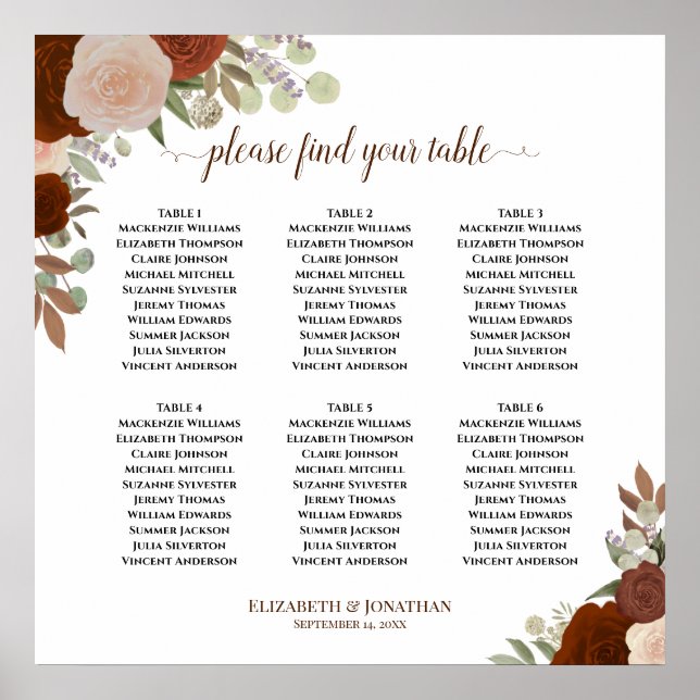 Poster 6 Mesa Laranja De Ferrugem Autumn Floral (Frente)