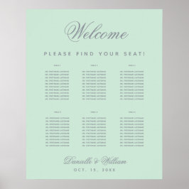 Poster 6 Mesas Gráfico de Assentos Casamento Verde Menta 