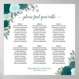 Poster 6 Rosas Teal Mesa Gráfico de Assentos de Casamento