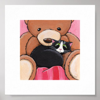Pôster 6" x 6" Whimsical Cat Art | Gato na cama