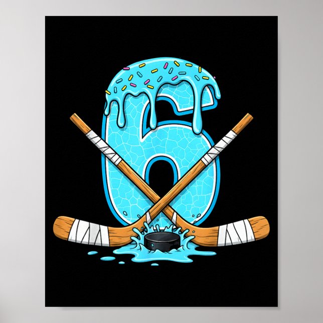 Poster 6 Year Old Hockey Ice Cream Drip Youth 6th Birthda (Frente)