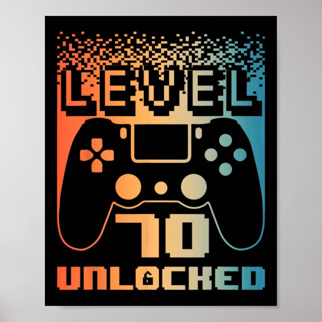 Poster 70 Aniversário Para Homens Nível 70 Jogador Desblo (Frente)