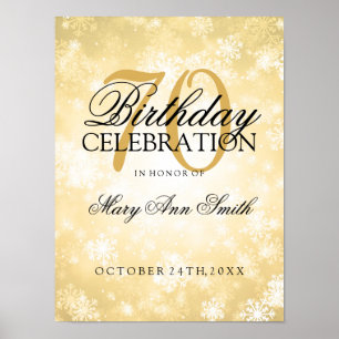 Pôster 70 Birthday Dourado Winter Wonderland