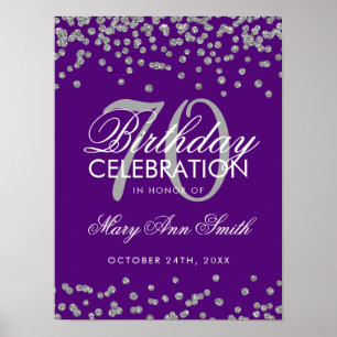 Poster 70 de Aniversário do Baile Confetti Roxo