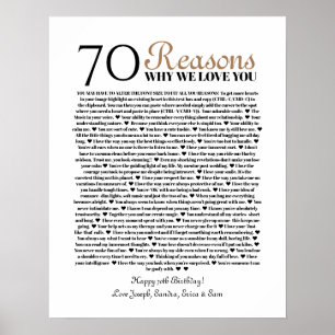 Poster 70 razões pelas quais amamos seu presente de aniv