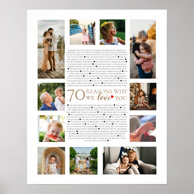 Poster 70 razões pelas quais te amamos 80 60 anos 50 (Frente)