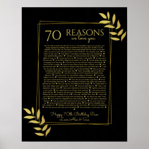 Poster 70 razões pelas quais te amamos folhas pretas e do