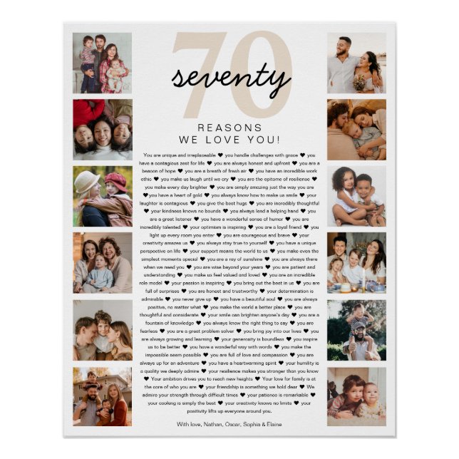 Pôster 70 Reasons We Love You Birthday Keepsake Gift (Frente)