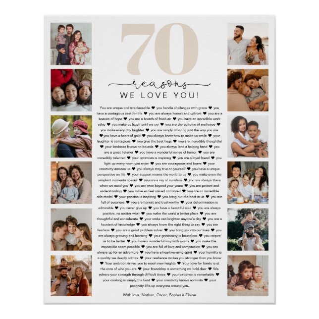 Pôster 70 Reasons We Love You Birthday Keepsake Gift (Frente)