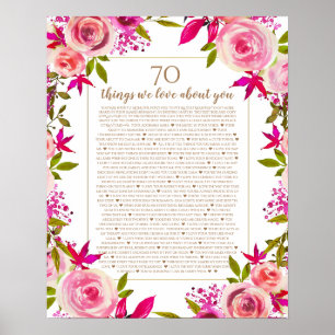 Poster 70 things we love about you pink roses anniversary