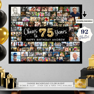Poster 75.º aniversário 92 Fotos Douradas Pretas Alegres