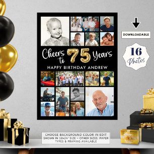 Poster 75.º aniversário Preto Dourado 16 Fotografias Aleg