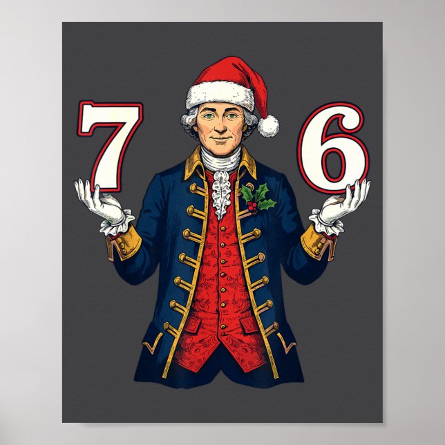 Poster 7-6 6-7 Funny George Washington Santa 67 Meme Chri (Frente)