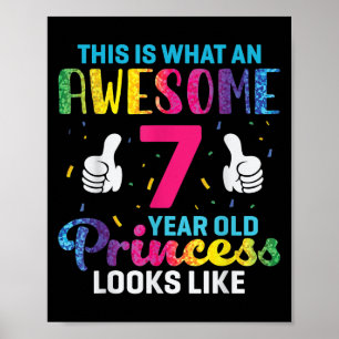Poster 7 anos Princesa Aniversário com 7 B-dia Crianças
