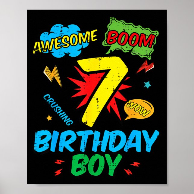Poster 7 Birthday Boy Comic Cool 7th Bday Superhero Party (Frente)