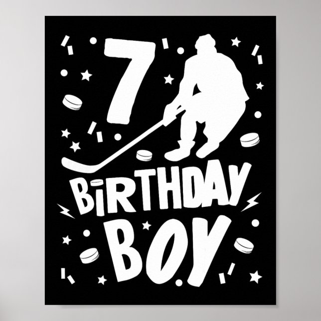 Poster 7 Birthday Boy Ice Hockey Kids 7 Anos Festa (Frente)