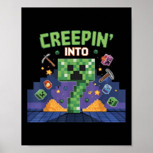 Poster 7 Birthday Gamer Pixel Creepin’ Em 7 Vídeo Gam