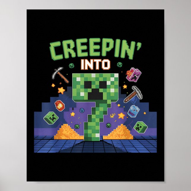 Poster 7 Birthday Gamer Pixel Creepin’ Em 7 Vídeo Gam (Frente)