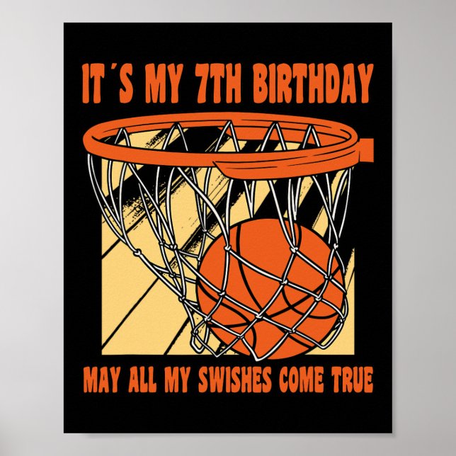 Poster 7 de basquete Feliz de 7 anos, 7 de aniversário (Frente)