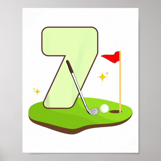 Poster 7 Golf Birthday Golfer 7 Anos Festa De Dia Ki (Frente)