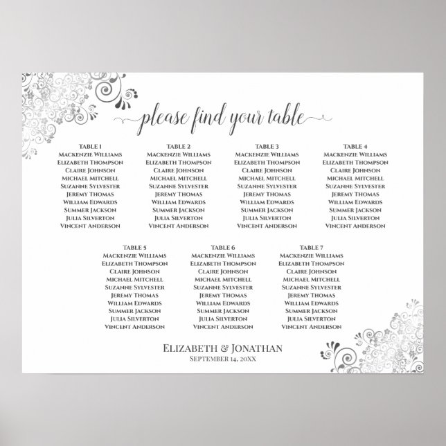 Poster 7 Gráfico de Casamento Branco de Mesa (Frente)