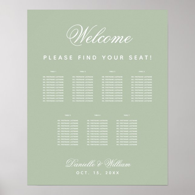 Poster 7 Gráfico de Casamento Simples Verde de Sage Mesa (Frente)