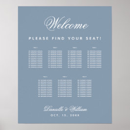 Poster 7 Mesas Carta de Sentar em Script Casamento Azul P