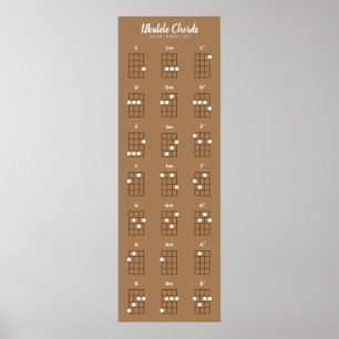 Poster 7 Secundários da Ukulele Marrom e branco
