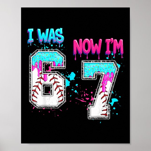 Poster 7th Birthday I Was 6 Now I'm 7 Baseball Ice Cream  (Frente)