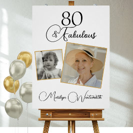 Pôster 80 and Fabulous 80th Birthday Black Script Photo