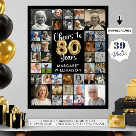Poster 80 Birthday 39 Photo Collage Saúde a Anos
