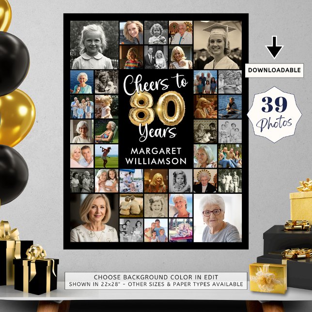 Poster 80 Birthday 39 Photo Collage Saúde a Anos (Criador carregado)