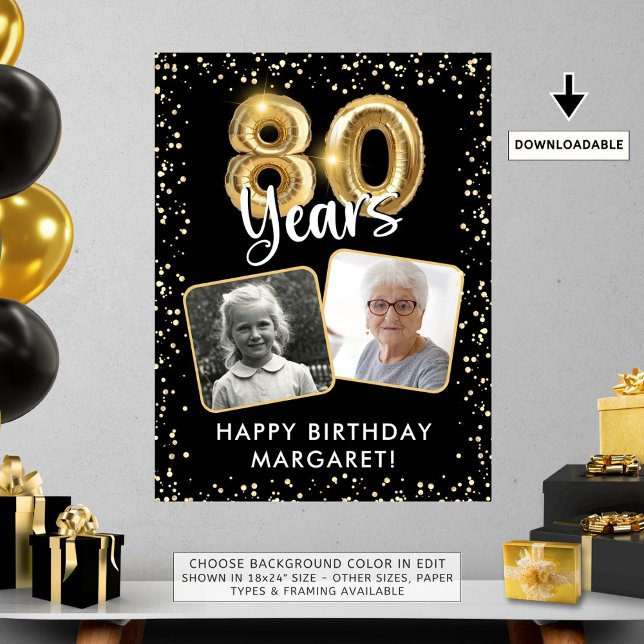 Poster 80 Birthday Black Dourado Balloon Confetti 2 Fotog (Criador carregado)
