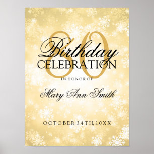 Pôster 80 Birthday Dourado Winter Wonderland