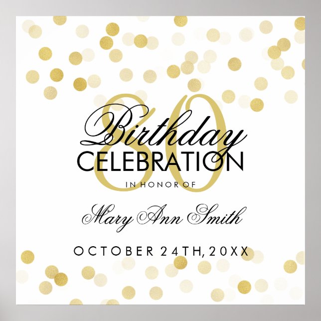 Poster 80 Birthday Faux Gold Foil Lights (Frente)