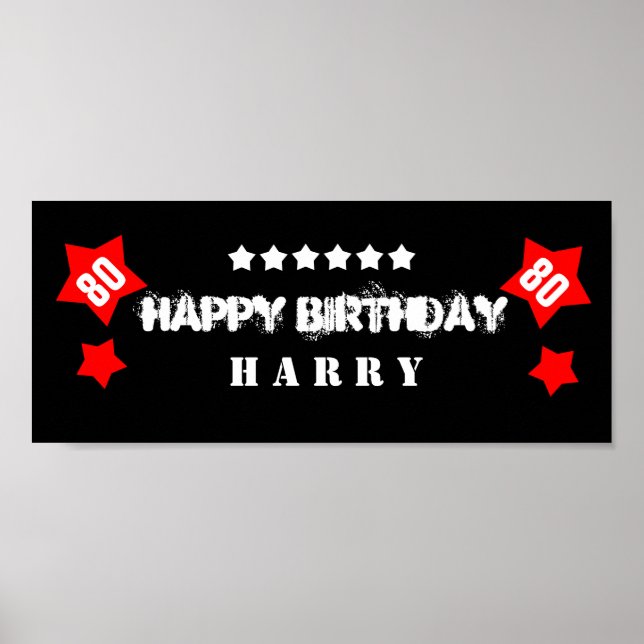 Pôster 80 Birthday Star Banner Nome personalizado V80S ST (Frente)