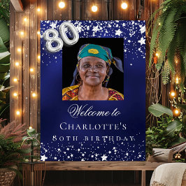 Poster 80 de Aniversário estrelas de prata azul