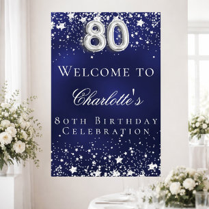Poster 80 de Aniversário estrelas de prata azul de boas-v