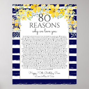 Poster 80 razões pelas quais amamos você amarelo naval fl