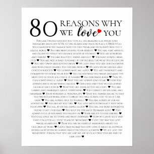 Poster 80 Razões pelas quais Nós Te Amamos Presente de 80
