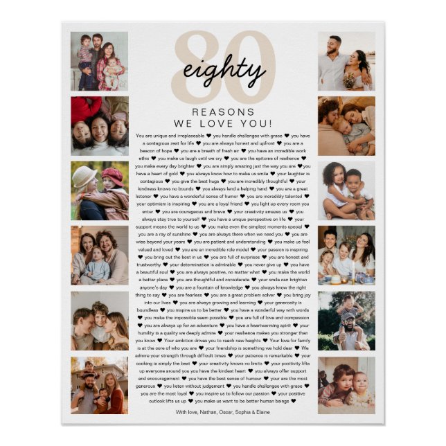 Pôster 80 Reasons We Love You Birthday Keepsake Gift (Frente)