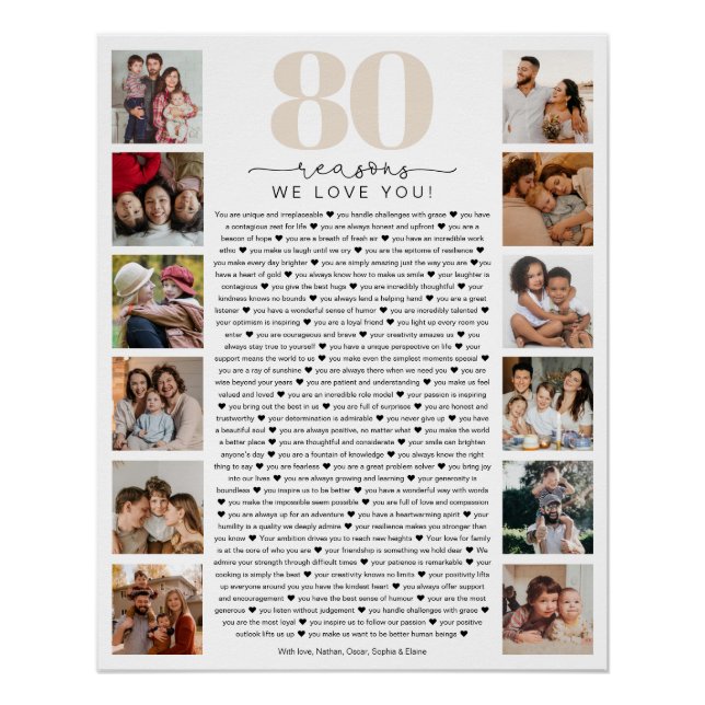 Pôster 80 Reasons We Love You Birthday Keepsake Gift (Frente)