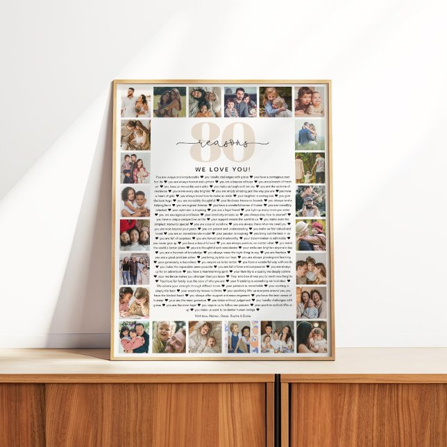 Pôster 80 Reasons We Love You Photo Collage Keepsake Gift (Criador carregado)