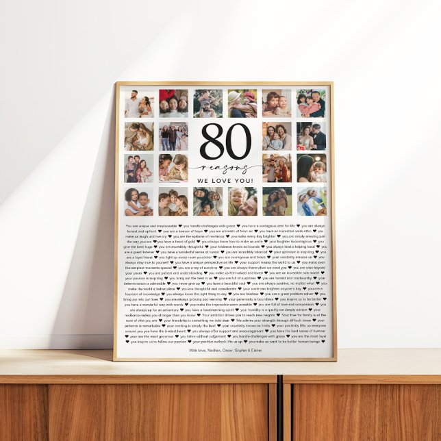Pôster 80 Reasons We Love You Photo Collage Keepsake Gift (Criador carregado)